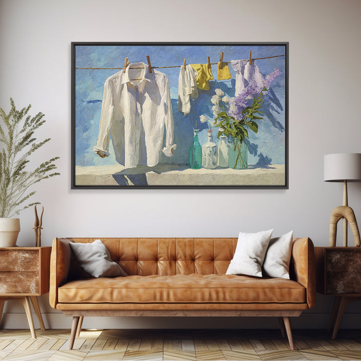 White Shirt on Hanger Framed Canvas Print, Laundry Room Art, Laundry Room Decor, Living Room Decor, Clean, Gallery Decor, LRA-3x2-25