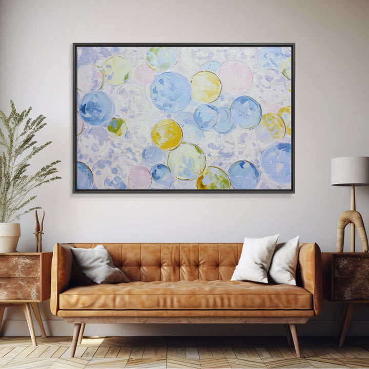 Soap Bubbles Rendered as Playful Abstract Circles Canvas Print, Laundry Room Art, Farmhouse Wall Decor, Living Room Decor, LRA-3x2-34