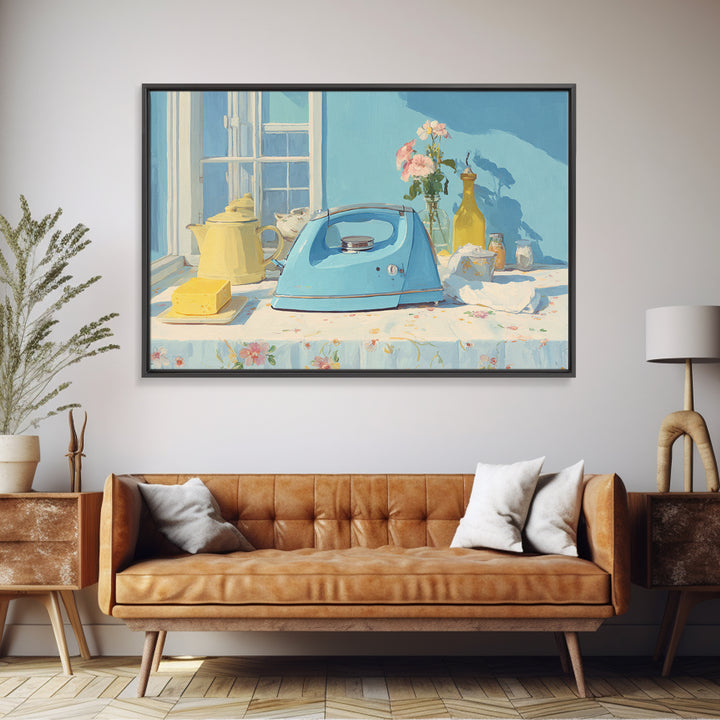 Retro Iron Illustration Canvas Print, Laundry Room Art, Farmhouse Wall Art, Living Room Decor, Oil Painting, Clean, LRA-3x2-37