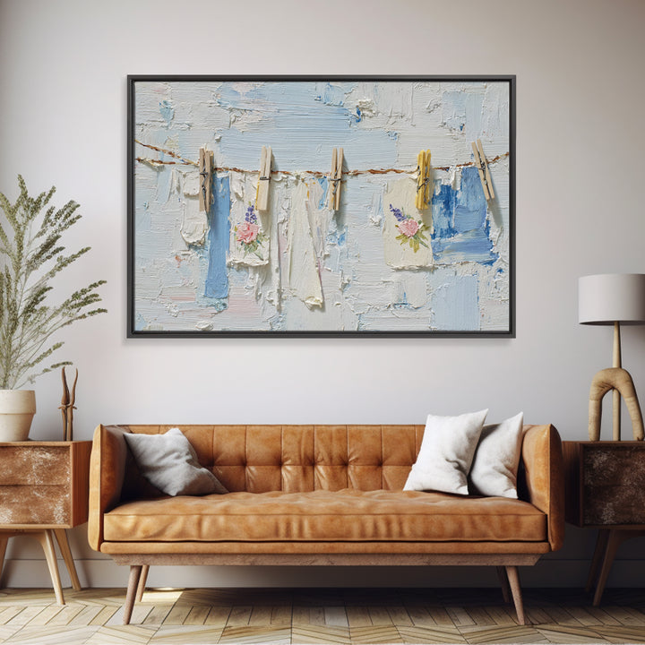 Linen Texture Abstract Framed Canvas Print, Laundry Room Art, Minimalist Wall Art, Living Room Decor, Abstract Art, Clean, LRA-3x2-40