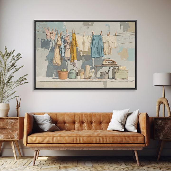 Retro Iron Illustration Canvas Print, Laundry Room Art, Farmhouse Wall Art, Living Room Decor, Oil Painting, Clean, LRA-3x2-61