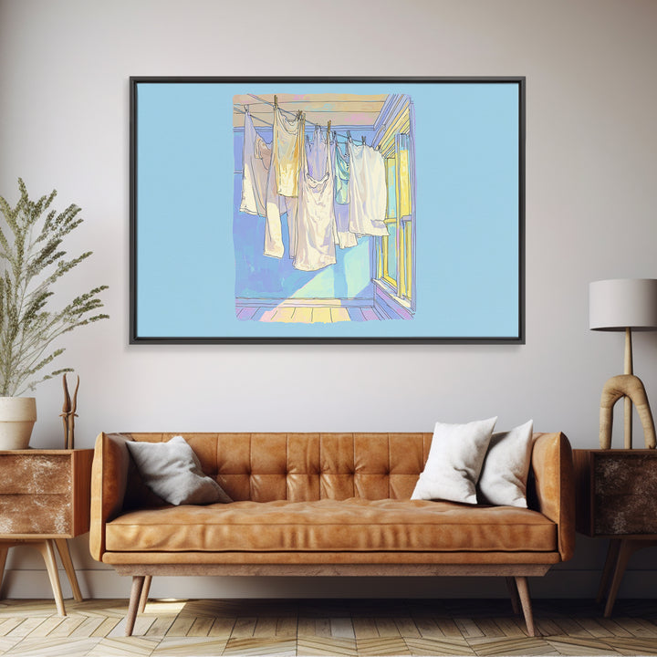 Simple Line Drawing of Hanging Laundry Canvas Print, Laundry Room Art, Neutral Decor, Living Room Decor, Fine Art, Clean, LRA-3x2-68