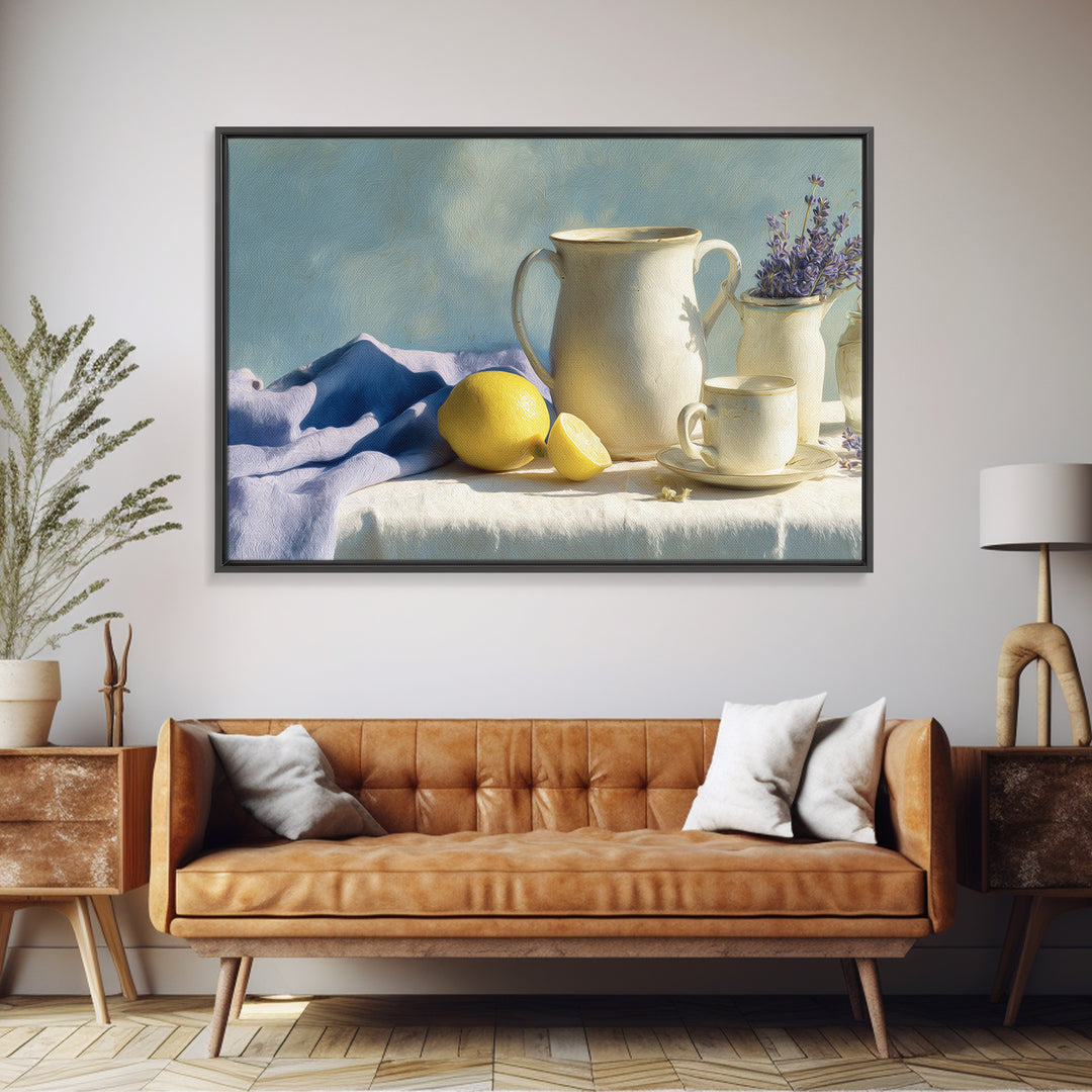 Lemon and Clean Linen Still Life Framed Canvas Print, Laundry Room Art, Wall Decor, Living Room Decor, Fine Art, Clean, LRA-3x2-7