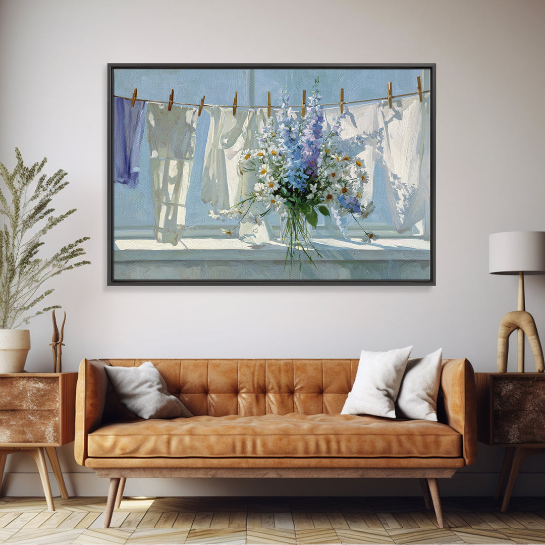 Clothespin Bouquet in Folk Art Style Canvas Print, Laundry Room Art, Modern Decor, Living Room Decor, Fine Art, Clean, LRA-3x2-72