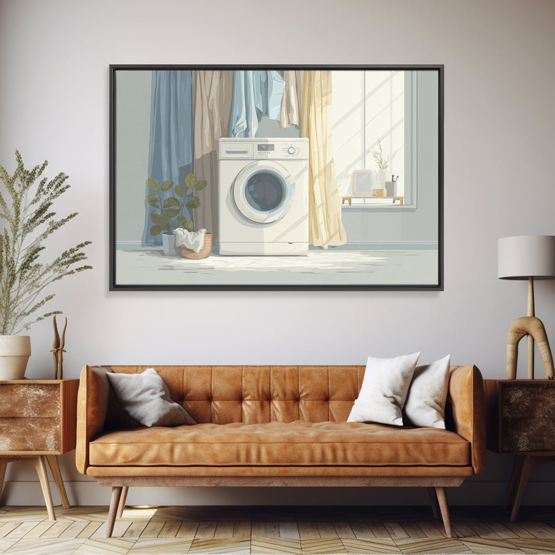 Washing Machine Icon Graphic Without Text Framed Canvas Print, Laundry Room Art, Laundry Room Decor, Living Room Decor, Clean, LRA-3x2-86