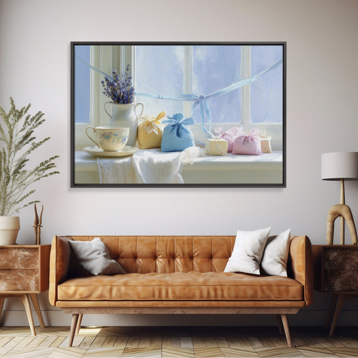 Lavender Sachet and Ribbon Still Life Canvas Print, Laundry Room Art, Digital Art Print, Living Room Decor, Fine Art, Clean, LRA-3x2-93