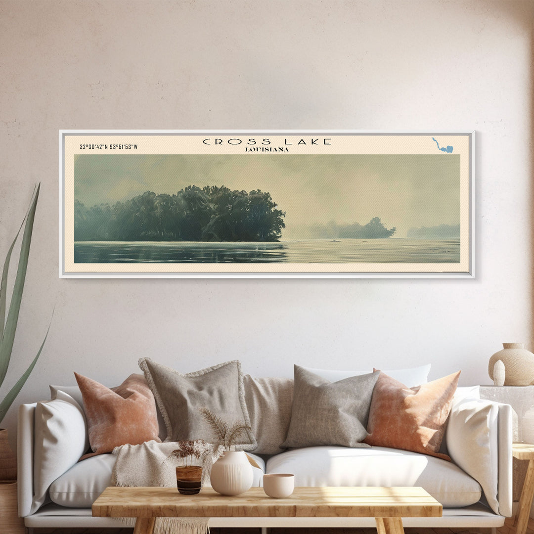 Crooked Lake Michigan Framed Canvas Print, Lake House Art, Panoramic Wall Art, Travel Poster, Minimalist Lake Painting, Home Decor