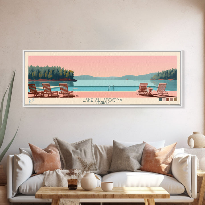 Lake Allatoona Georgia Framed Canvas Print, Panoramic Wall Art, Midcentury Modern, Pop Art, Living Room Decor, Travel Poster, Bedroom Art