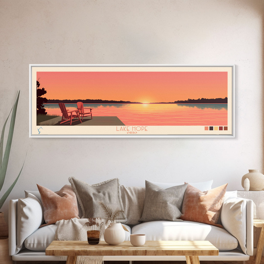 Lake Hope Ohio Framed Canvas Print, Panoramic Wall Art, Midcentury Modern, Pop Art, Bedroom Art, Travel Poster, Living Room Decor