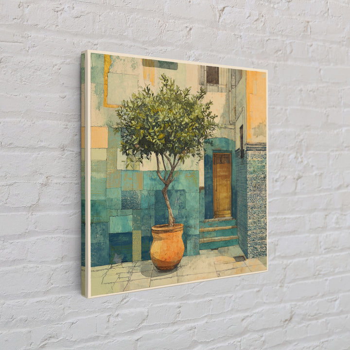 Citrus Tree in Clay Pot Canvas Print, Mediterranean Art, Coastal Wall Art, Living Room Decor, Fine Art, Azure, Living Room Art, MAR-1x1-10
