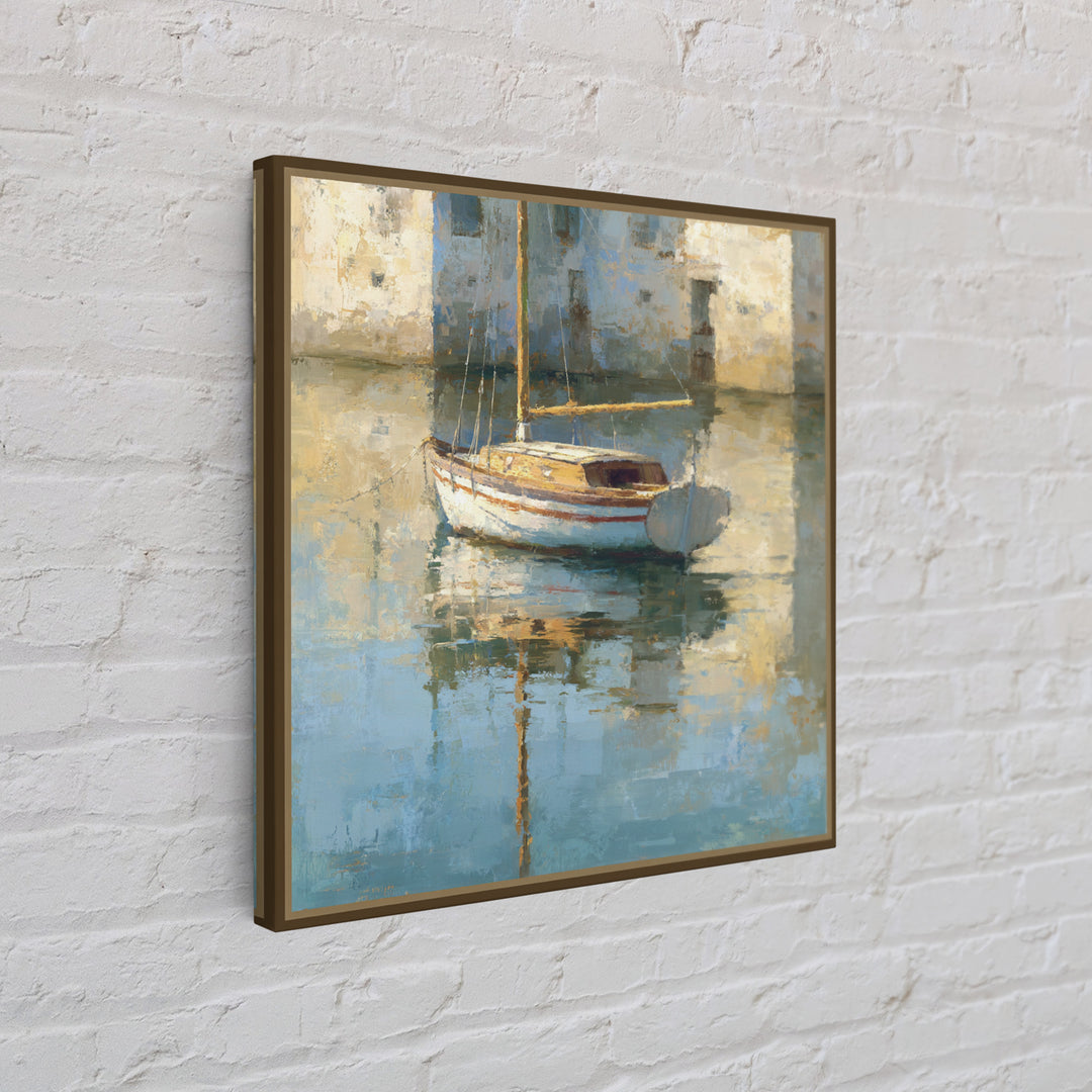 Mediterranean Sailboat on Glassy Water Canvas Print, Mediterranean Art, Watercolor Painting, Living Room Decor, Fine Art, Azure, MAR-1x1-18