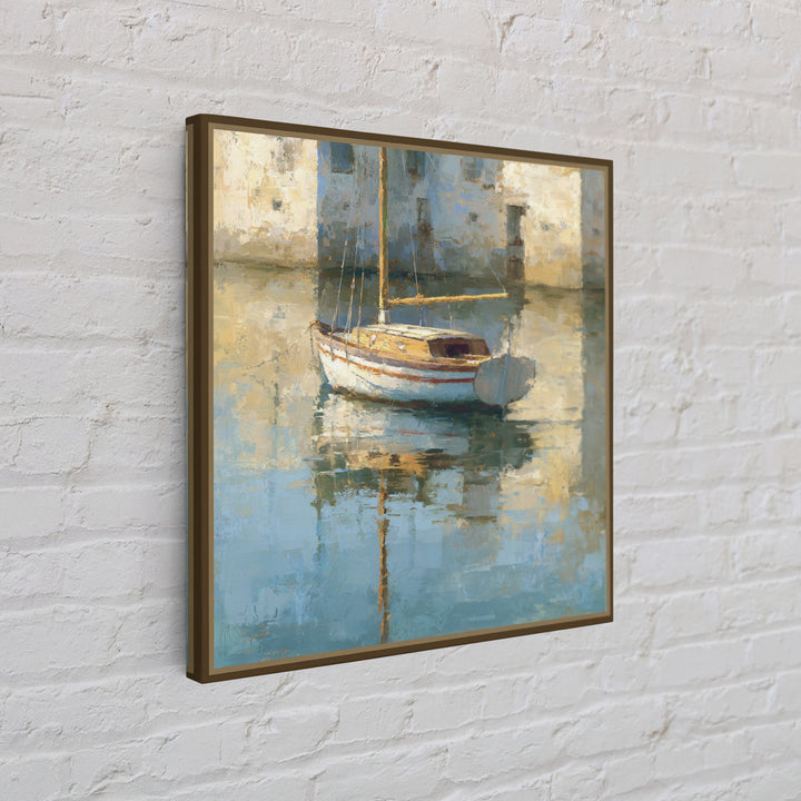 Mediterranean Sailboat on Glassy Water Canvas Print, Mediterranean Art, Watercolor Painting, Living Room Decor, Fine Art, Azure, MAR-1x1-18