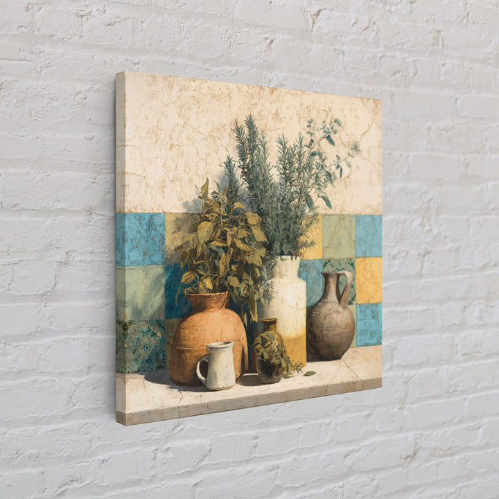 Wild Herbs Rosemary and Thyme Botanical Study Canvas Print, Mediterranean Art, Coastal Art, Living Room Decor, Azure, MAR-1x1-24
