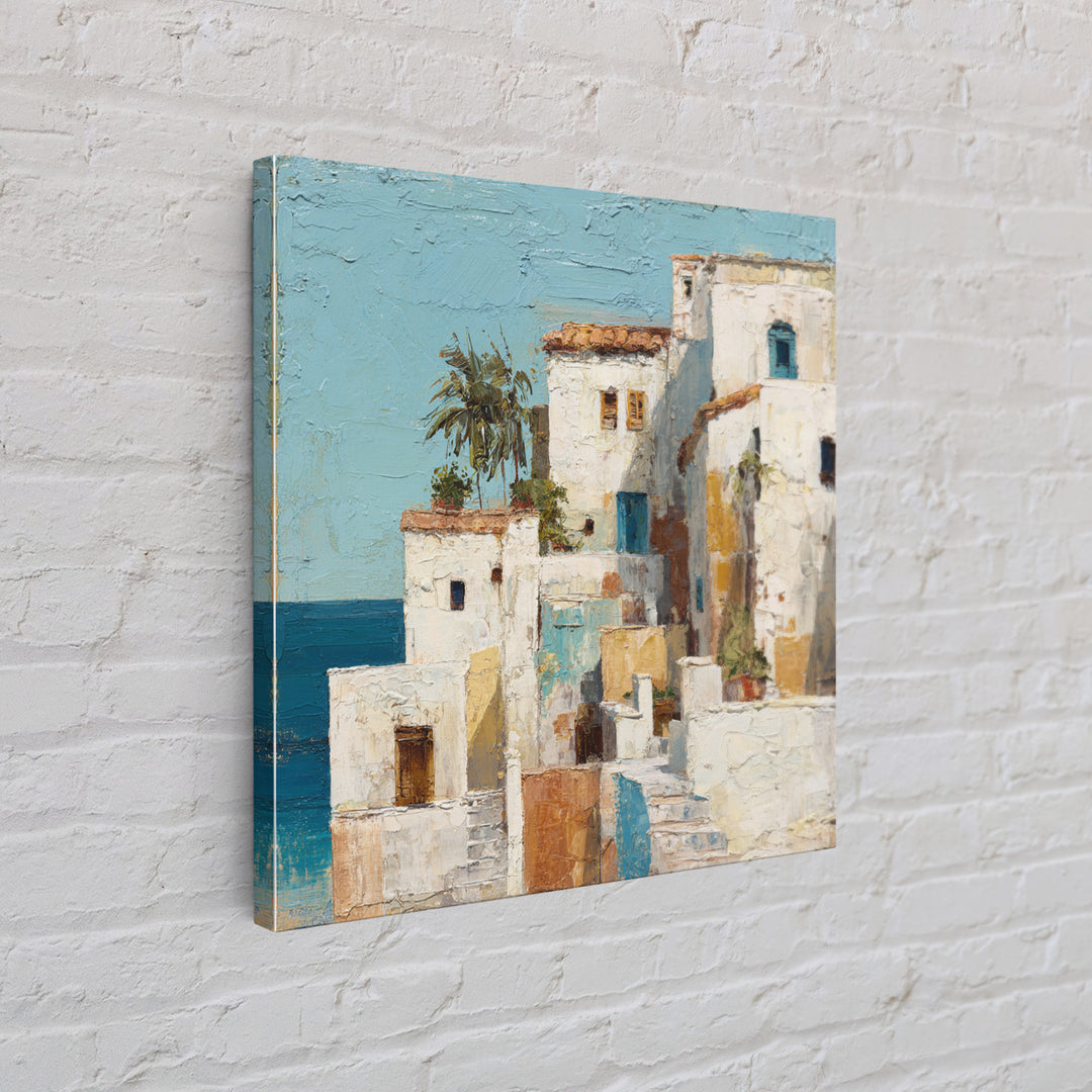 Greek Island White Buildings Above Blue Sea Canvas Print, Mediterranean Art, Beach Prints, Living Room Decor, Fine Art, Azure, MAR-1x1-25