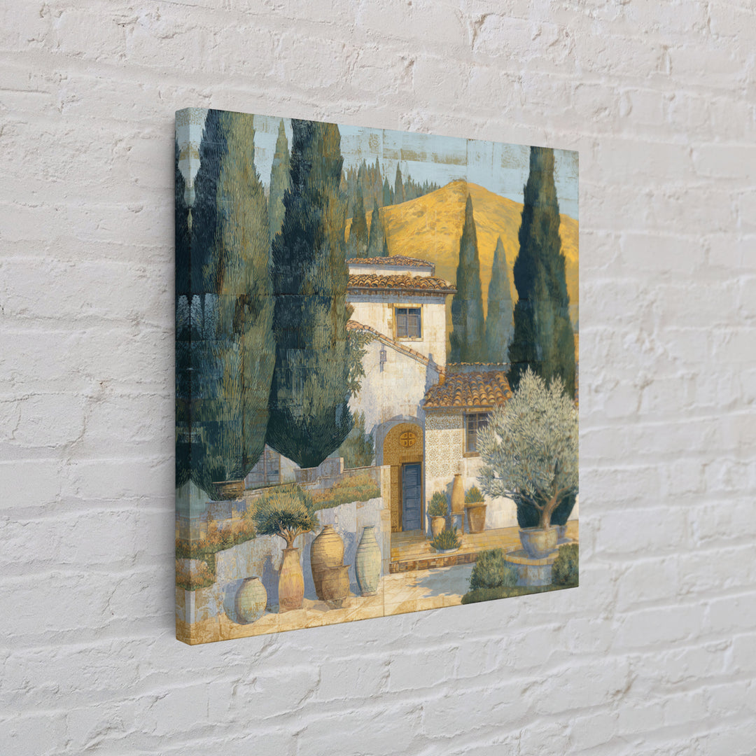 Tuscan Cypress Trees and Golden Hillside Canvas Print, Mediterranean Art, Beach Wall Art, Living Room Decor, Oil Painting, MAR-1x1-30