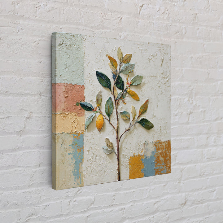 Sicilian Lemon Branch on Ivory Background Framed Canvas Print, Mediterranean Art, Gallery Wall Art, Living Room Decor, Azure, MAR-1x1-37