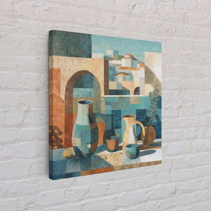Warm Terra Cotta Abstract Landscape Framed Canvas Print, Mediterranean Art, Coastal Art, Living Room Decor, Fine Art, Azure, MAR-1x1-38