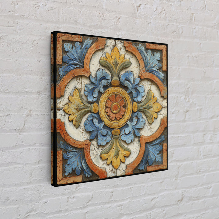 Spanish Tile Ornament Framed Canvas Print, Mediterranean Art, Luxury Decor, Living Room Decor, Fine Art, Azure, Framed Wall Art, MAR-1x1-40