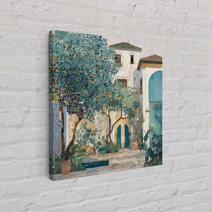 Olive Grove under Pale Morning Light Framed Canvas Print, Mediterranean Art, Landscape Wall Art, Living Room Decor, Azure, MAR-1x1-41