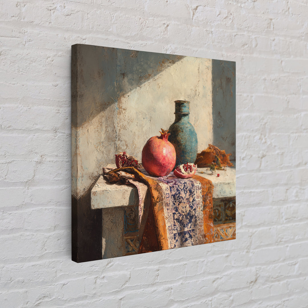 Pomegranate Still Life Framed Canvas Print, Mediterranean Art, Digital Art Prints, Living Room Decor, Oil Painting, Azure, MAR-1x1-43