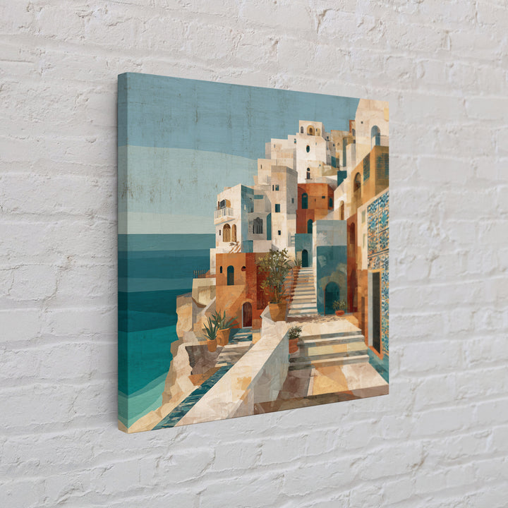 Coastal Cliffs with Sparkling Blue Water Framed Canvas Print, Mediterranean Art, Horizontal Wall Art, Living Room Decor, Azure, MAR-1x1-44