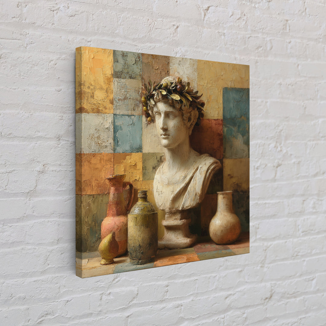 Roman Statue Bust Framed Canvas Print, Mediterranean Art, Coastal Decor, Living Room Decor, Fine Art, Azure, Wall Decor, MAR-1x1-46