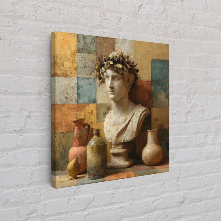 Roman Statue Bust Framed Canvas Print, Mediterranean Art, Coastal Decor, Living Room Decor, Fine Art, Azure, Wall Decor, MAR-1x1-46