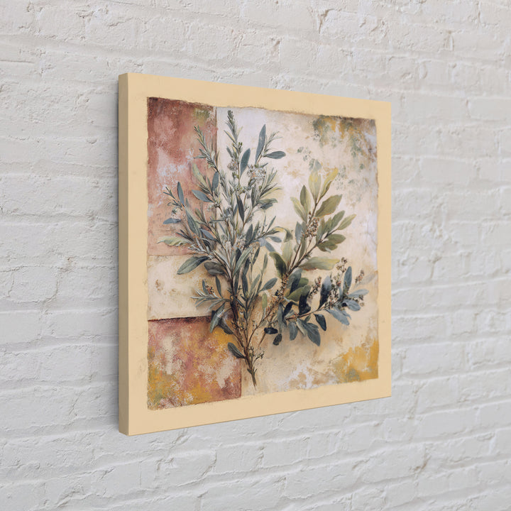 Wild Herbs Rosemary and Thyme Botanical Study Canvas Print, Mediterranean Art, Printable Wall Art, Living Room Decor, Azure, MAR-1x1-48