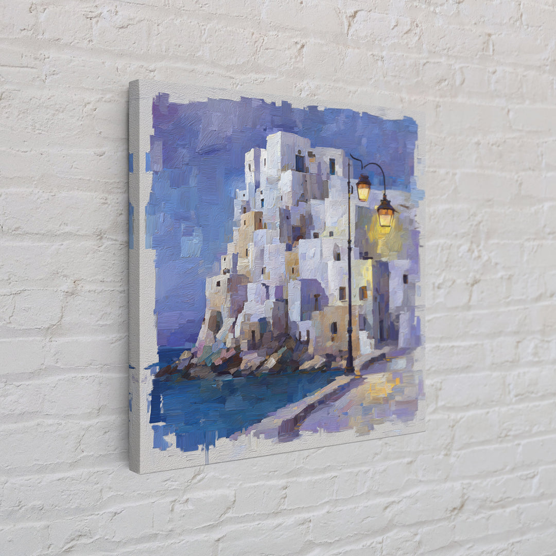 Greek Island White Buildings Above Blue Sea Canvas Print, Mediterranean Art, Beach Prints, Living Room Decor, Fine Art, Azure, MAR-1x1-49