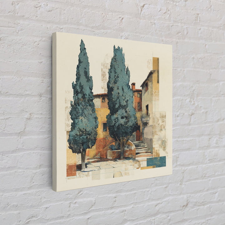 Tuscan Cypress Trees and Golden Hillside Canvas Print, Mediterranean Art, Beach Wall Art, Living Room Decor, Oil Painting, MAR-1x1-54