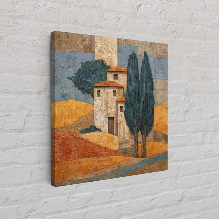 Tuscan Cypress Trees and Golden Hillside Canvas Print, Mediterranean Art, Nautical Decor, Living Room Decor, Azure, MAR-1x1-6