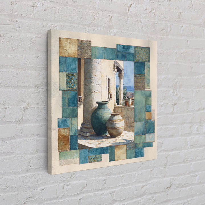 Ancient Column with Sea and Sky Beyond Canvas Print, Mediterranean Art, Minimalist Wall Art, Living Room Decor, Fine Art, Azure, MAR-1x1-60