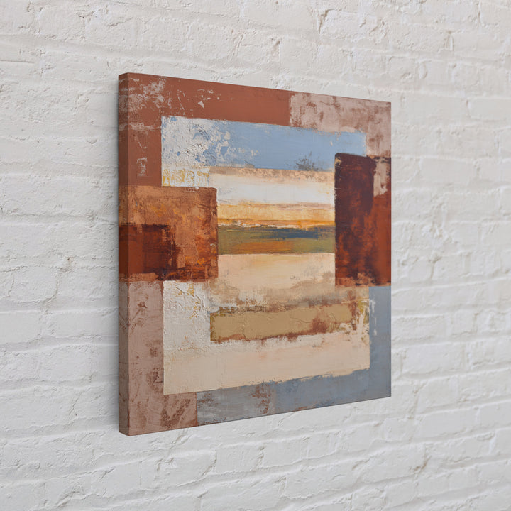 Warm Terra Cotta Abstract Landscape Framed Canvas Print, Mediterranean Art, Coastal Art, Living Room Decor, Fine Art, Azure, MAR-1x1-62