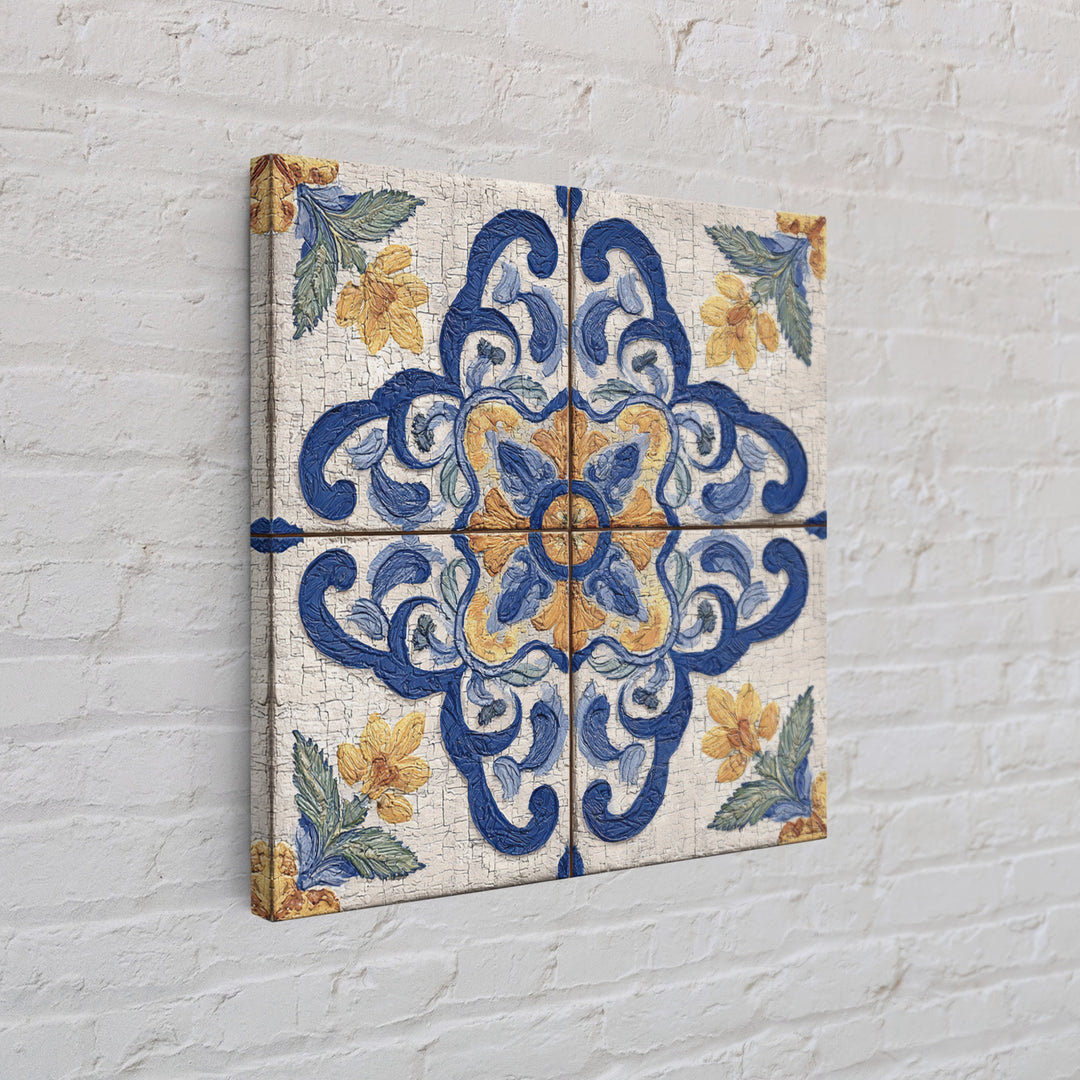 Spanish Tile Ornament Framed Canvas Print, Mediterranean Art, Coastal Wall Art, Living Room Decor, Azure, Living Room Art, MAR-1x1-64
