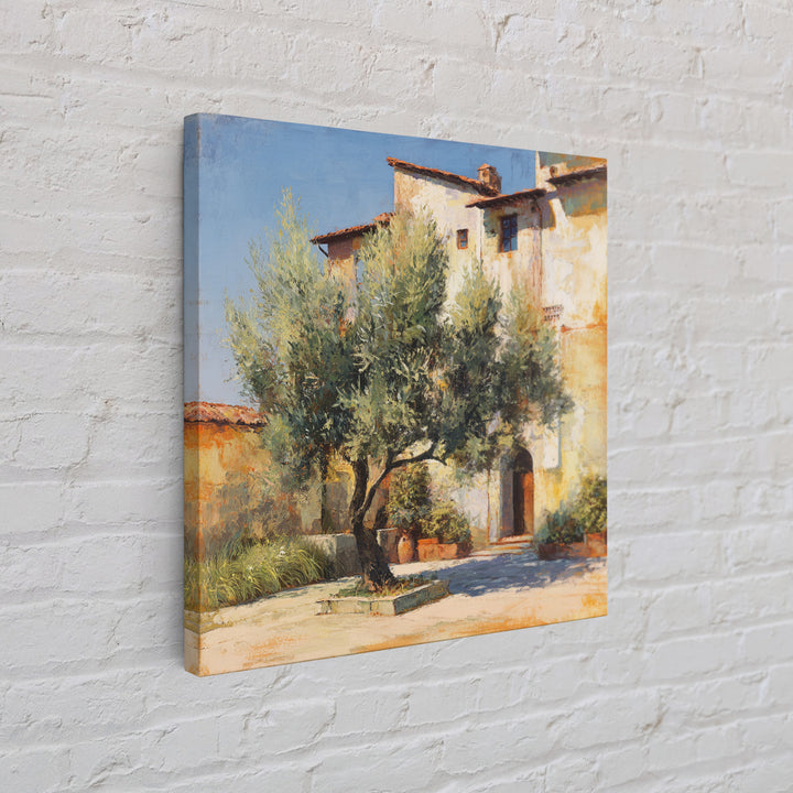 Olive Grove under Pale Morning Light Framed Canvas Print, Mediterranean Art, Landscape Wall Art, Living Room Decor, Azure, MAR-1x1-65