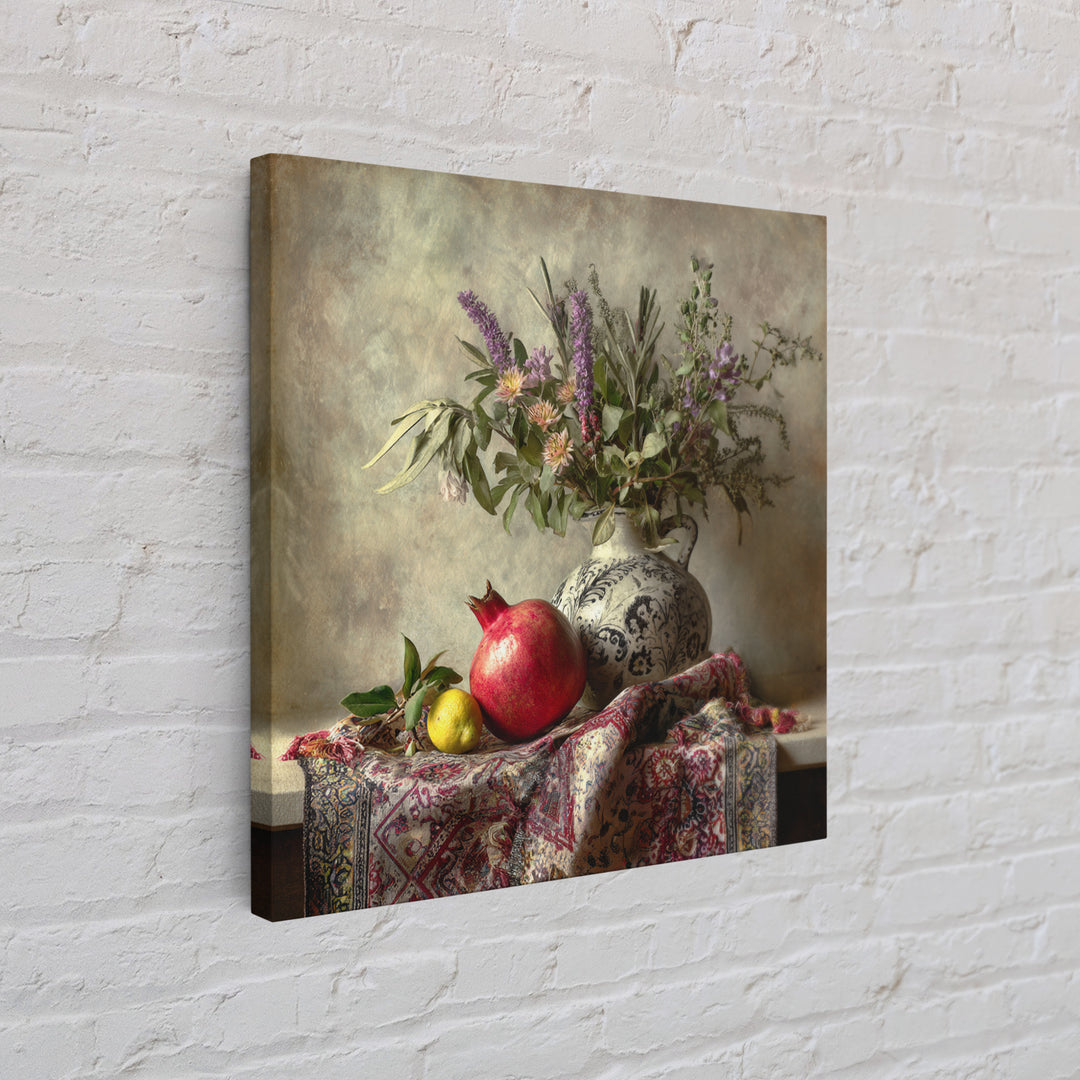Pomegranate Still Life Framed Canvas Print, Mediterranean Art, Living Room Art, Living Room Decor, Fine Art, Azure, MAR-1x1-67