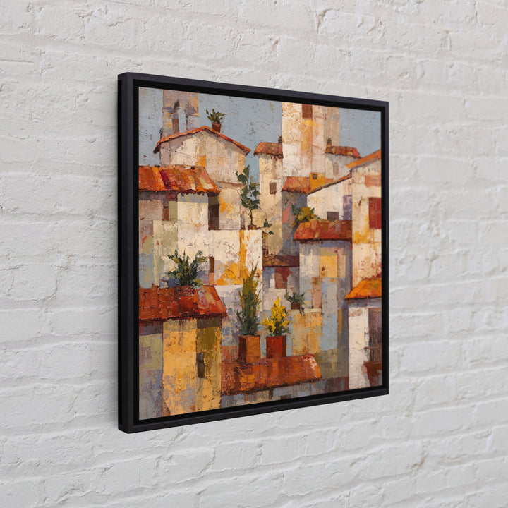 Sunset over Red Tiled Rooftops Framed Canvas Print, Mediterranean Art, Gallery Wall Art, Living Room Decor, Fine Art, Azure, MAR-1x1-71