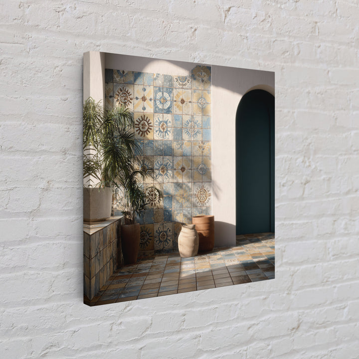 Blue and White Tile Pattern Canvas Print, Mediterranean Art, Gallery Wall Art, Living Room Decor, Fine Art, Azure, Boho Decor, MAR-1x1-76