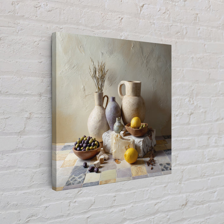 Figs Olives and Cheese Still Life Framed Canvas Print, Mediterranean Art, Printable Art, Living Room Decor, Fine Art, Azure, MAR-1x1-8