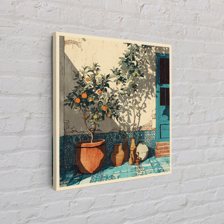 Citrus Tree in Clay Pot Canvas Print, Mediterranean Art, Coastal Wall Decor, Living Room Decor, Oil Painting, Azure, MAR-1x1-82