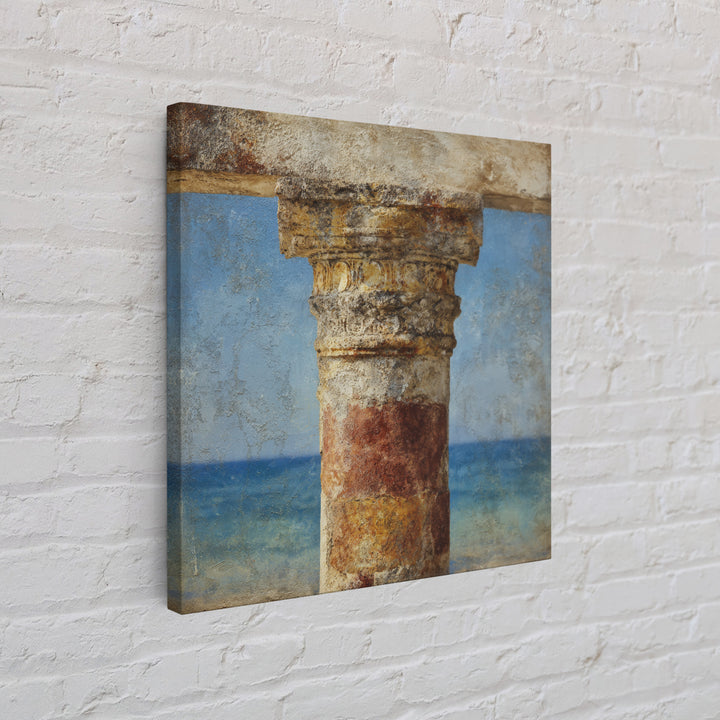 Ancient Column with Sea and Sky Beyond Framed Canvas Print, Mediterranean Art, Downloadable Art, Living Room Decor, MAR-1x1-84