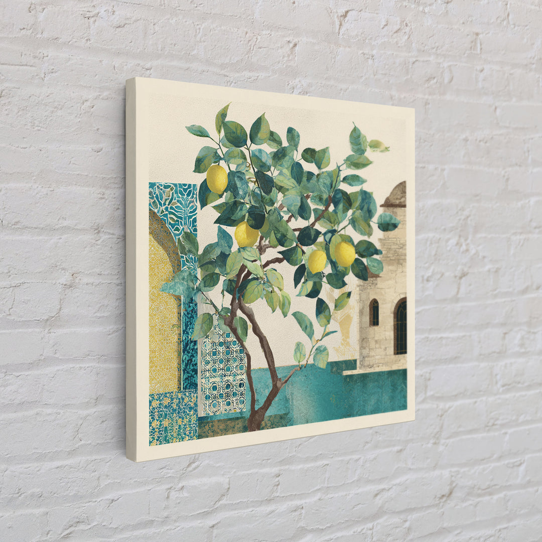 Sicilian Lemon Branch on Ivory Background Canvas Print, Mediterranean Art, Travel Poster, Living Room Decor, Oil Painting, MAR-1x1-85