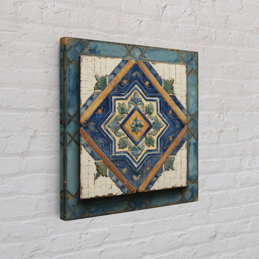 Spanish Tile Ornament Framed Canvas Print, Mediterranean Art, Art Print, Living Room Decor, Fine Art, Azure, Digital Print, MAR-1x1-88