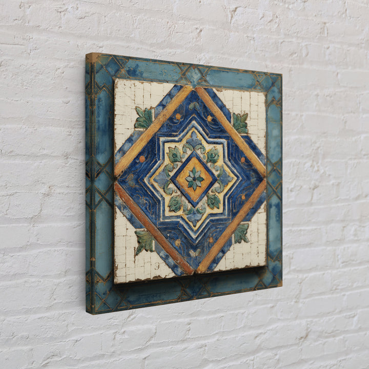 Spanish Tile Ornament Framed Canvas Print, Mediterranean Art, Art Print, Living Room Decor, Fine Art, Azure, Digital Print, MAR-1x1-88