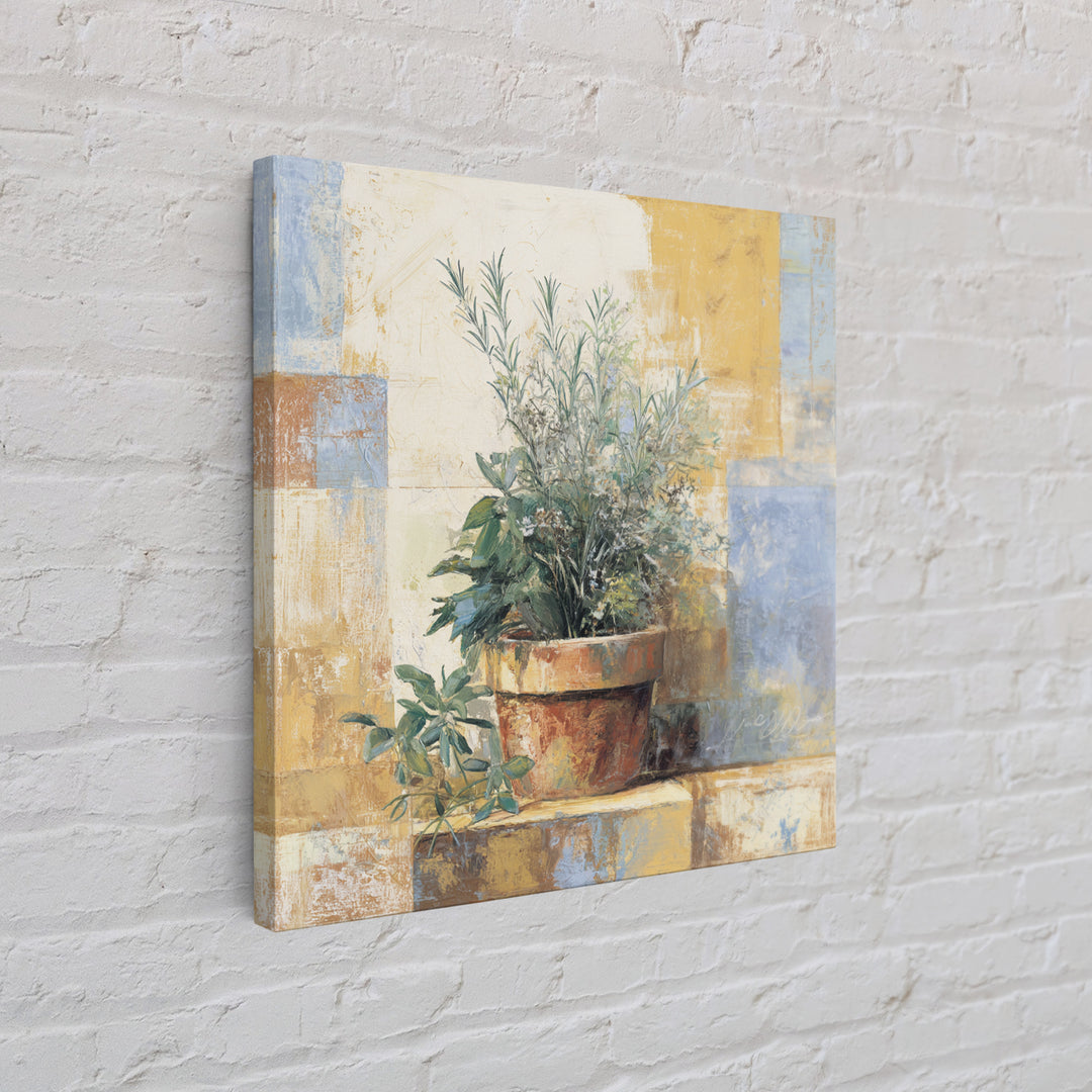 Wild Herbs Rosemary and Thyme Botanical Study Canvas Print, Mediterranean Art, Original Painting, Living Room Decor, Azure, MAR-1x1-96