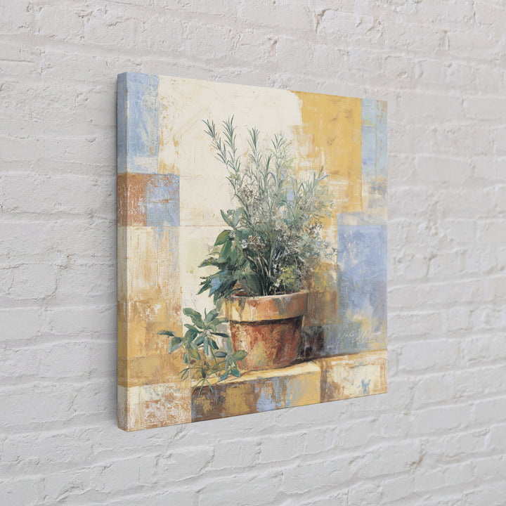Wild Herbs Rosemary and Thyme Botanical Study Canvas Print, Mediterranean Art, Original Painting, Living Room Decor, Azure, MAR-1x1-96