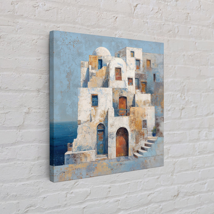 Greek Island White Buildings Above Blue Sea Canvas Print, Mediterranean Art, Luxury Decor, Living Room Decor, Oil Painting, MAR-1x1-97
