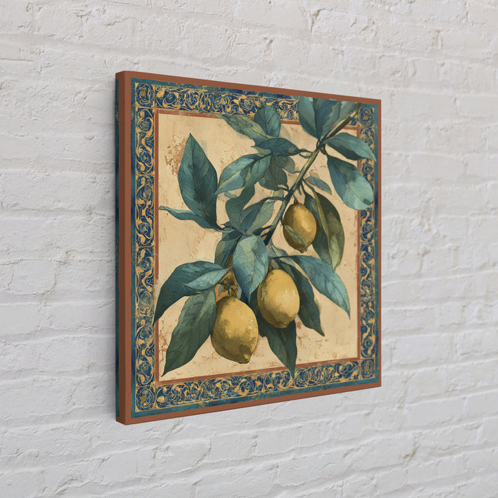 Olive Branch and Lemons on Terracotta Ground Canvas Print, Mediterranean Art, Wall Decor, Living Room Decor, Fine Art, Azure, MAR-1x1-98
