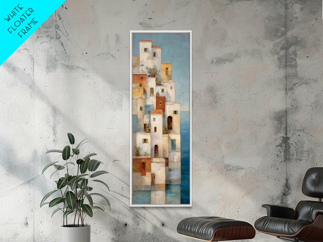 Greek Island White Buildings Above Blue Sea Canvas Print, Mediterranean Art, Coastal Wall Decor, Living Room Decor, Azure, MAR-1x3-13