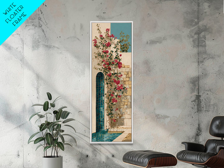 Bougainvillea Cascading over Stone Wall Canvas Print, Mediterranean Art, Modern Decor, Living Room Decor, Fine Art, Azure, MAR-1x3-17